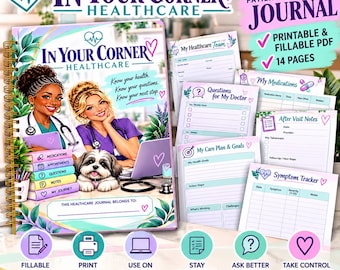 Patient Healthcare Journal | Fillable + Printable PDF | Medical Organizer | Medication, Appointment & Symptom Tracker