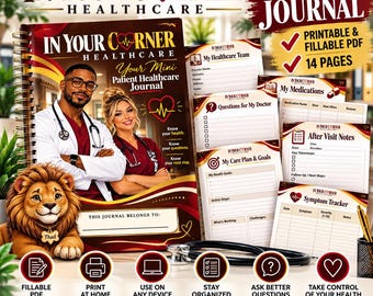 Patient Healthcare Journal for Men | Fillable PDF Medical Planner | Printable Health Organizer | Medication & Appointment Tracker MINI