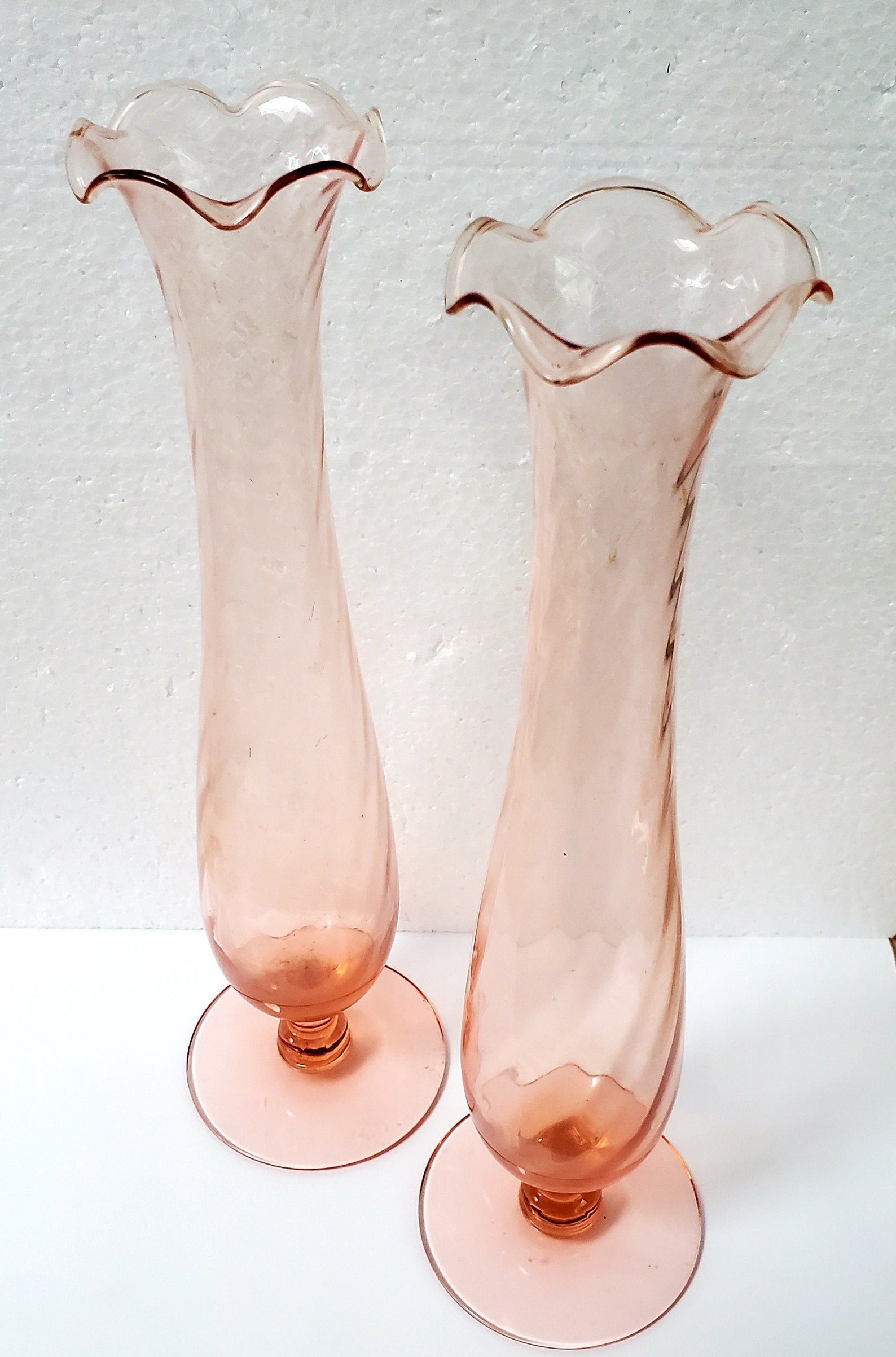 Depression glass vases pink fluted top footed bottom set of Etsy