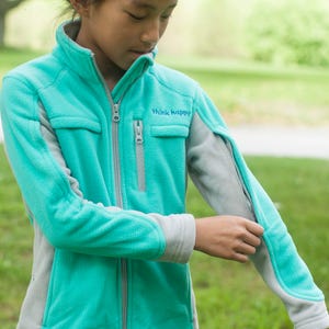 Girl&#39;s Cozy Fleece Chemotherapy Jacket - Teal - Chemo Cozy