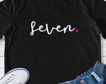 Girls 7th Birthday Shirt Girl 7 Year Old Age Seven Seventh Bday Fine Script