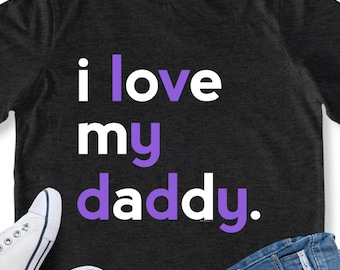 T-shirt J'aime mon papa pour fille | Chemise papa | Idée cadeau fête des pères pour enfants