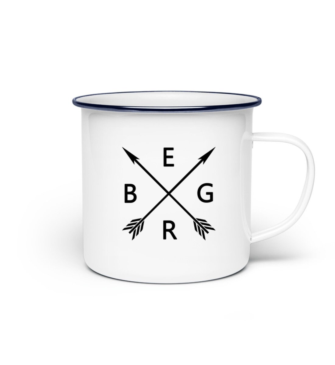 MUGSY Emaille Tasse „Mountains Are Calling“ – 300 Ml, Bruchfest, Weiß Mit Berg-Motiv Für Outdoor-Fans