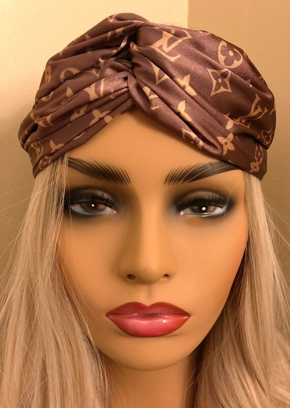 LV Designer Inspired Knot Turban Headband Brown and Gold Etsy