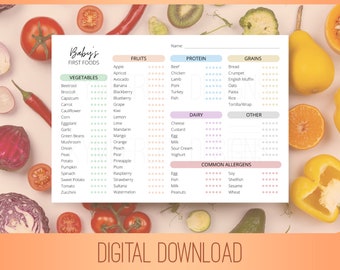 Babys erster Lebensmittel Tracker | Solider Food-Tracker | Sofortiger digitaler Download | Druckbar