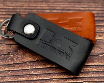 Handmade Kawasaki Leather Keyring: Personalized handmade Keychain fob