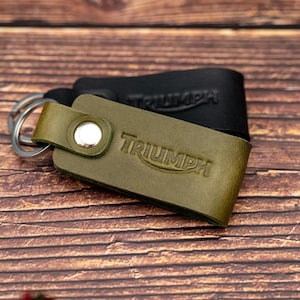 Triumph Leather Motorbike Keyring: Personalized handmade Keychain fob