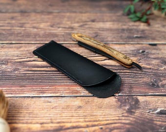 Personalized Leather Straight Razor Case: Handcrafted Protector Sleeve