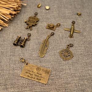 9 Designs Vintage Brass Metal Notebook Cover Charms | Traveler’s Journal Accessories