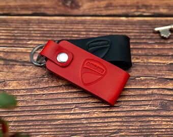Ducati Leather Motorbike Keyring: Personalised handmade Keychain fob