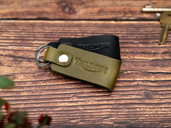 Triumph Leather Motorbike Keyring: Personalized handmade Keychain fob