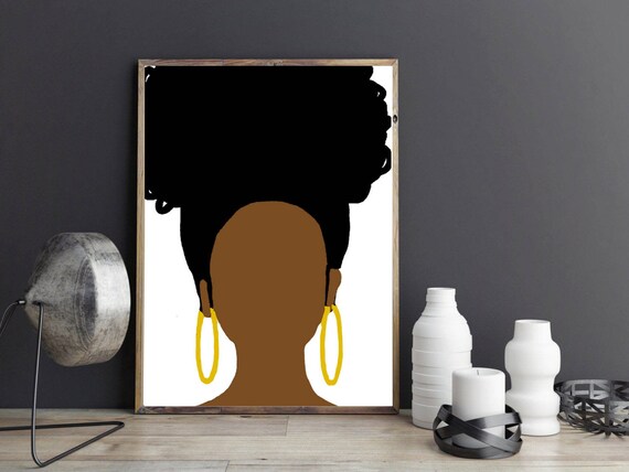 Puff Y Hoops Pared Artwall Arte Negro Chica Magica Arte De La Etsy