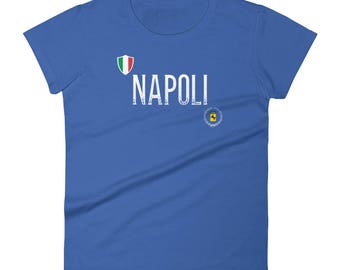 Women's Napoli T-Shirt - Retro Faded Naples, Italy Jersey & Italian Flag Crest - Girls Napoli Shirt, Napoli Vaction Gift