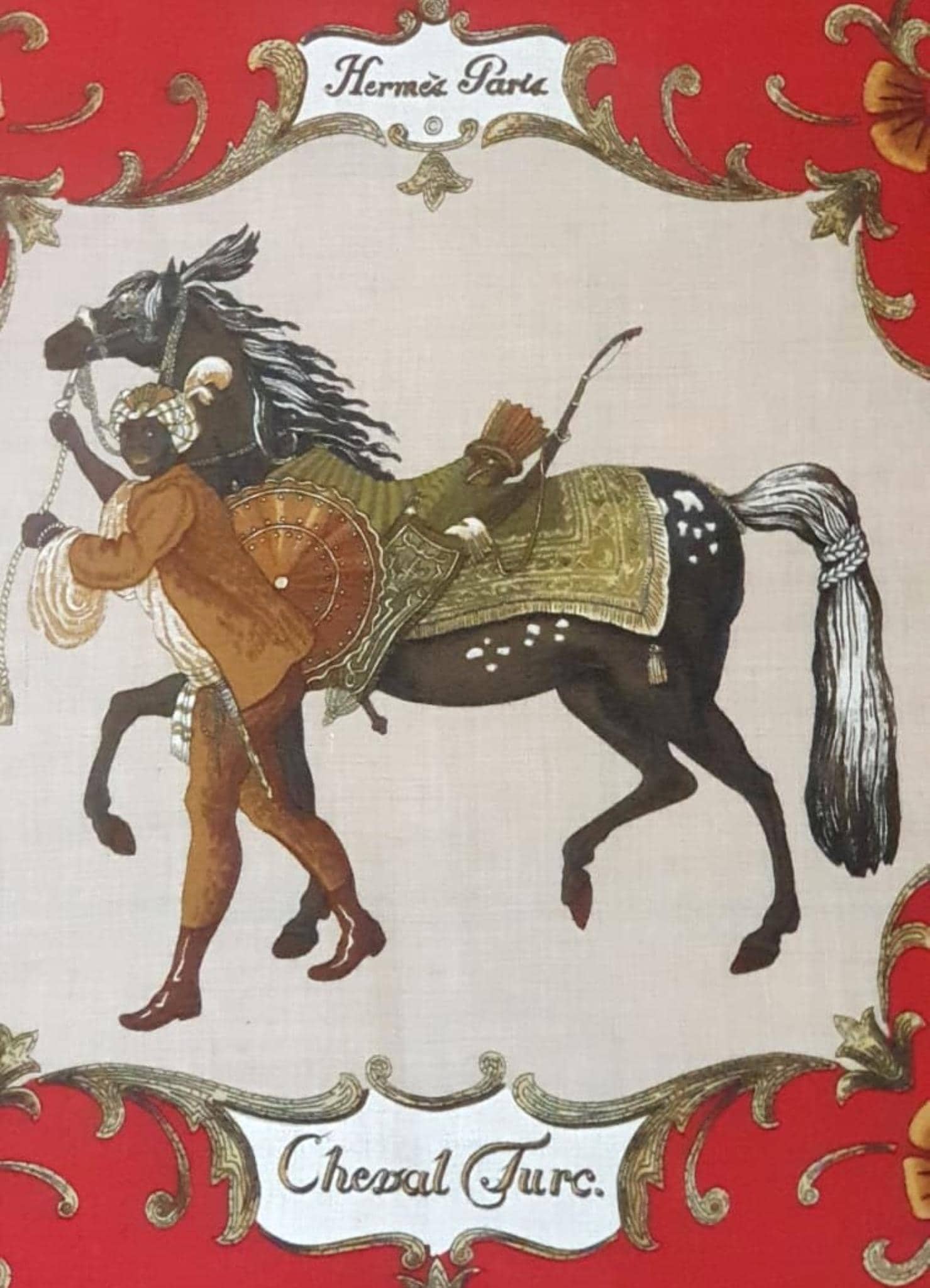 CASHMERE & SILK Authentic HERMES Le Cheval Turc 90 Scarf Carre