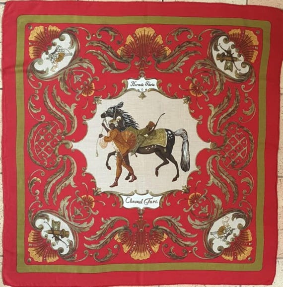 CASHMERE & SILK Authentic HERMES Le Cheval Turc 90 Scarf Carre