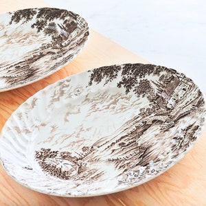 vintage 12&quot; RIDGWAY TRANSFERWARE PLATTER || Country Days design || Brown and White