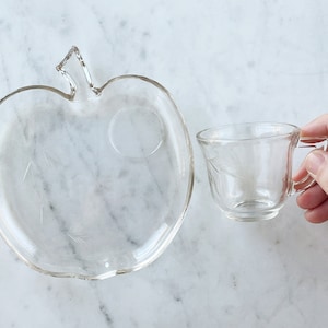 Vintage Snack Luncheon Plate Set || Apple Shape Tea & Toast Pair with Cup || Etched Floral design