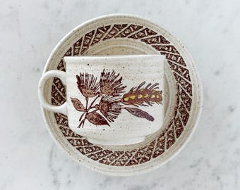 Vintage Churchill Stonecast Teacup and Saucer: 1970s Homeworn Pattern