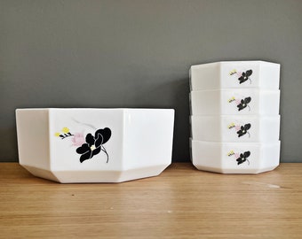 Vintage Arcopal Floral Bowls Set: French Octagonal Glass Anais Dishes
