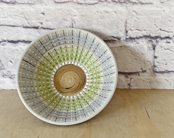 Denby Burlington Bowl 7” Vintage Stoneware Serving Bowl Green Purple Interior Pattern Mid Century England