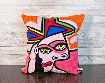 Abstract Art Embroidered Decorative Cotton Cushion Cover