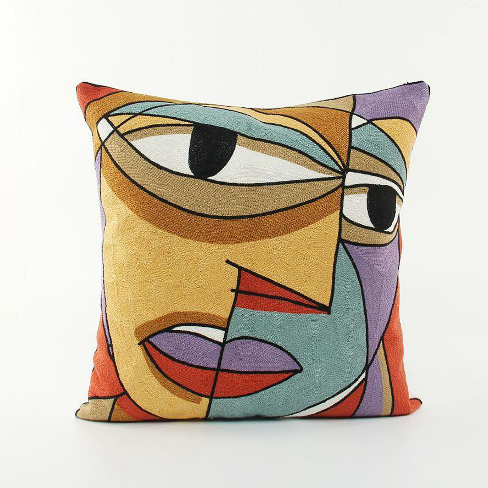 Art abstract Embroidered Decorative Cotton Cushion Cover Etsy