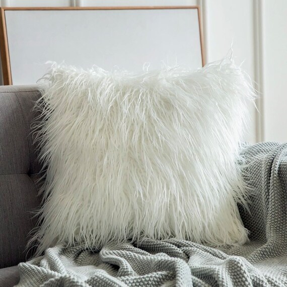 White Soft Fur Plush Cushion Cover 18x18 Etsy Ireland