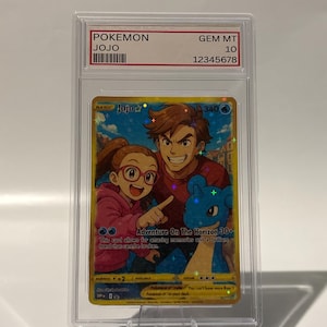 May include: A graded Pokemon card featuring the characters Jojo, a woman with glasses, and a man, with a blue Lapras. The card is in a clear protective case. The card text reads "Adventure On The Horizon 30+" and "Pokemon".
