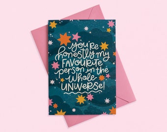 Favourite in the Universe - Single Illustrated Greetings Card | Birthday, Anniversary & Love Card | Thank You Card | Recycled Card