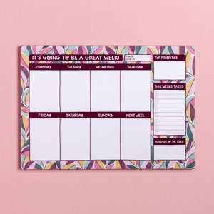 Weekly Desk Planner - It's Going to be a Great Week | A4 Notepad | To Do List | Leaf Pattern