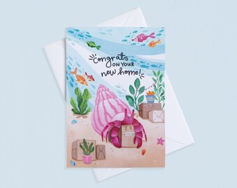 Congrats on Your New Home - Single Blank Greetings Card | New Home, Bought A House, Recycled Card, Underwater Illustration, Cornish Art