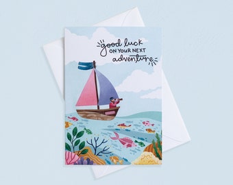 Good Luck on Your Next Adventure - Single Blank Greetings Card | Going Away, New Job, Going Travelling, Recycled Card, Cornish Art