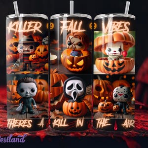 Horror Movie Tumbler Cute Scary Characters Bottle Halloween Cute Fall Horror Cup Pumpkins Cute Tumbler Jack-O-Lanterns