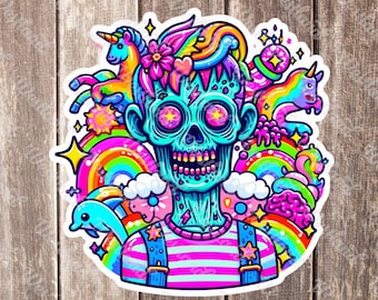 Zombie Funny Girl Sticker Zombie 90s Theme Art for Drink Tumbler Zombie Girlie Sticker for Laptop Zombie Sticker Animals Holographic Girlie