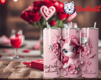 Día de San Valentín para esposa/novia - Vaso de bebida de acero inoxidable Pink Little Pony Unicorn de 20 onzas - con opción de personalización