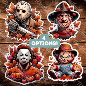 Horror Movie Fall Stickers – Jason, Freddy, Michael Myers, Chucky Vinyl Decals – Scary Cute Funny Halloween Autumn - Holographic Option