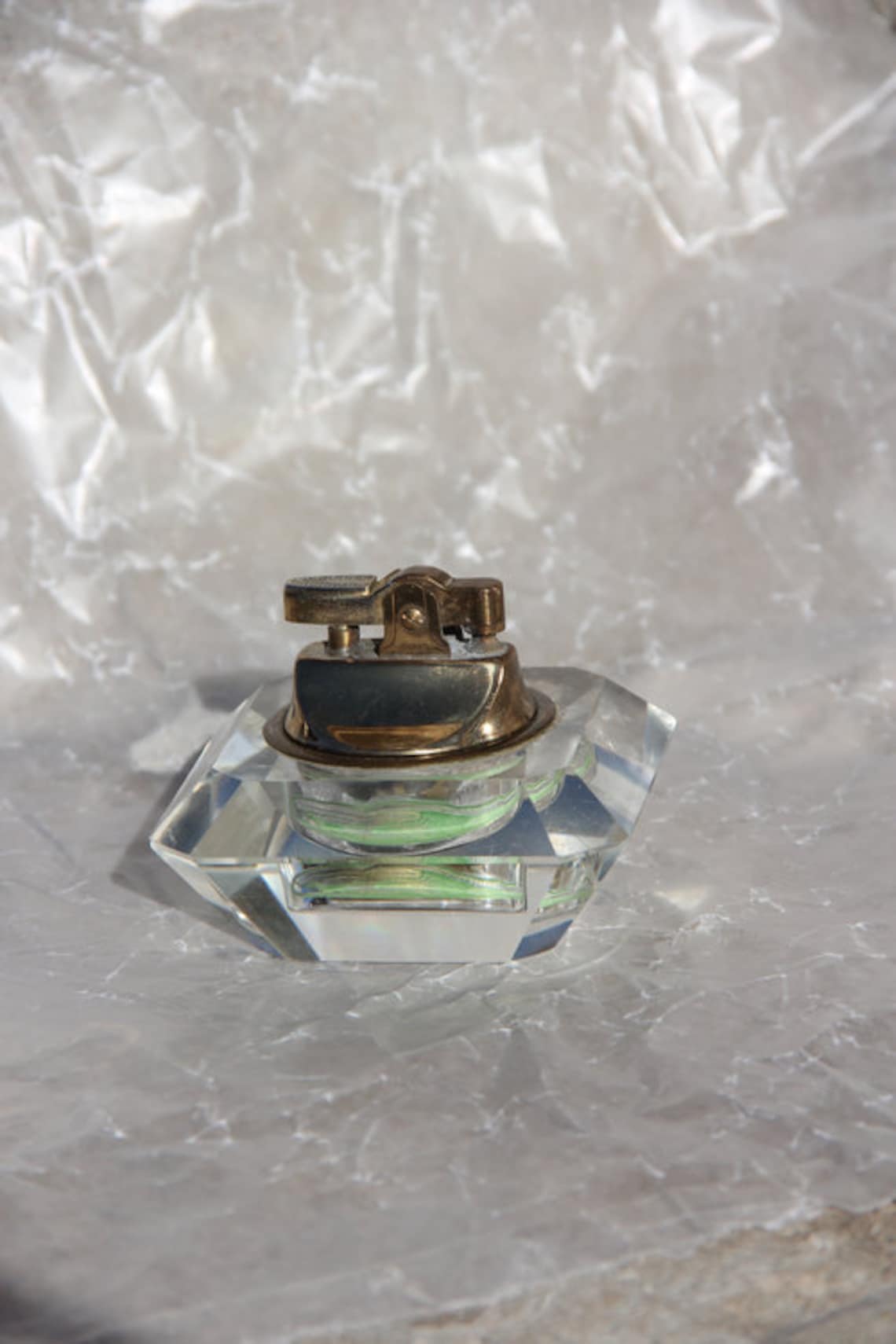Vintage Crystal and Brass Table Lighter / Kristall Etsy