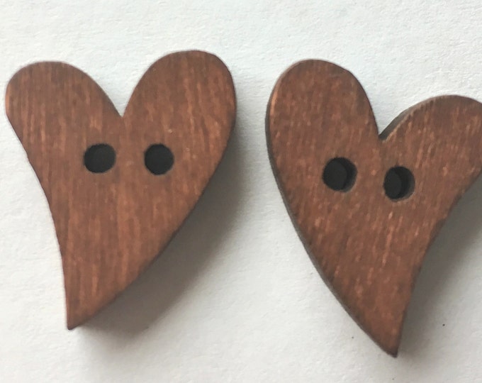 20mm Wooden Heart Buttons Shaped Paint Buttons, Wooden Buttons, Sienna, Hole:2mm, DIY Craft Supplies Findings.