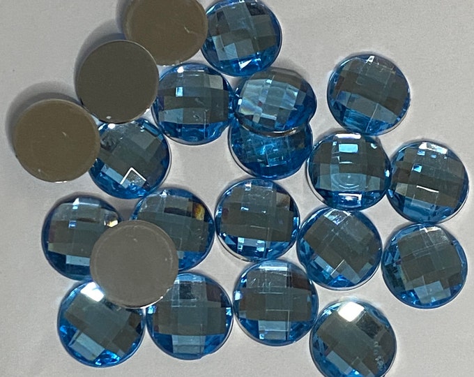 16mm Sky Blue Cabochons Faceted Half Round Dome Acrylic Rhinestone Flat Back DIY Jewelry Making Findings.