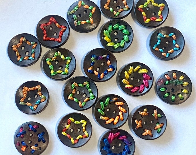 20mm Buttons Colorful Thread wooden Buttons 2-Hole Dyed Chocolate Color DIY Craft Supplies Findings.