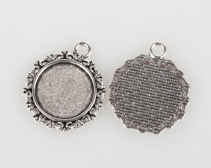 18mm Cabochons Pendant Antique Silver Tray Setting  Bezel Trays DIY Jewelry Findings.