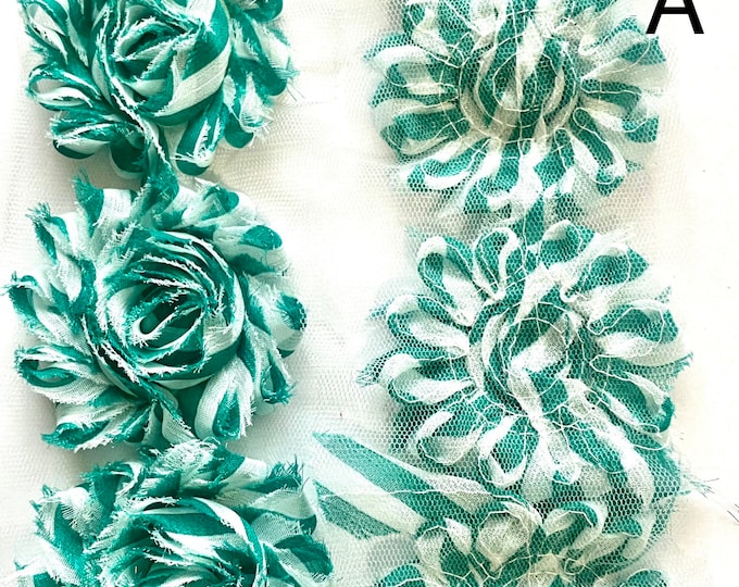 2.5" Rose Chiffon lace flower Shabby Chic Frayed flower trim Mixed Color Stripes DIY Jewelry Making Findings.