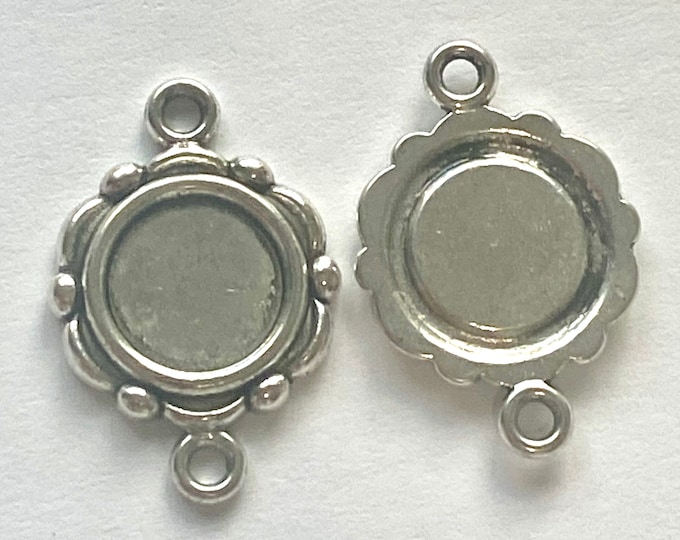 10mm Connectors Antique Silver Round Cabochon Setting  connector Inner Tray double sided Bezel Tray DIY Jewelry Findings.