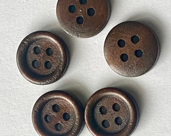 14mm Buttons 4 Hole Round Sewing CoconutBrown Wooden Buttons, DIY Craft Supplies Findings 10pcs.