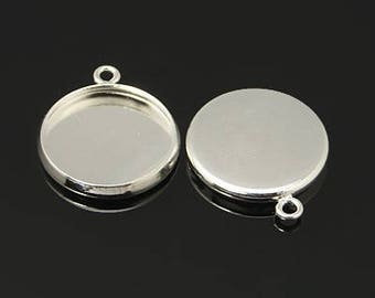 Silver Pendant 12mm Round Cabochon Setting  Bezel Tray DIY Jewelry Making Findings.