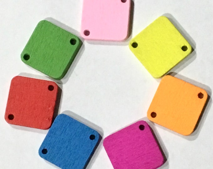 15mm Square Painted Buttons with 2-Hole Mixed color Wooden Buttons DIY Craft Supplies Findings.