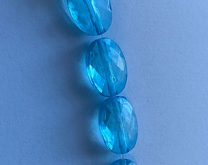 14x10mmTransparent Acrylic Beads, Faceted, Oval Cyan DIY Jewelry Making Supplies and Findings.