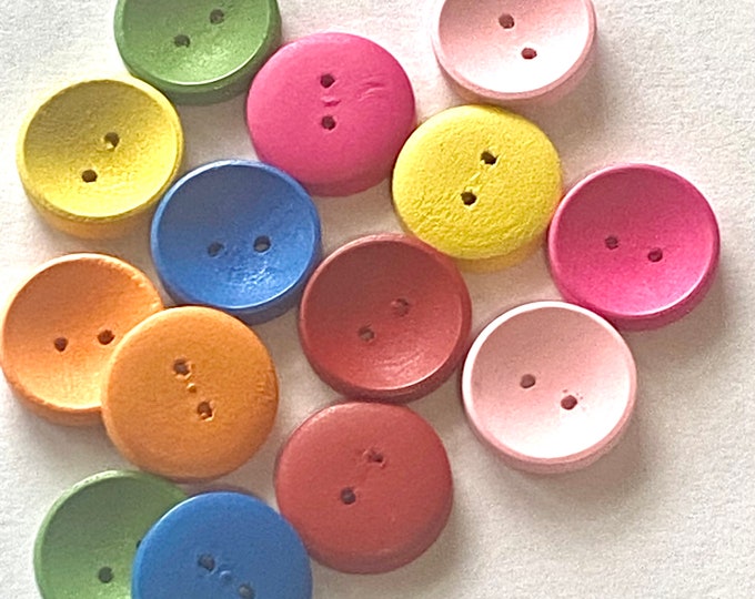 15mm Buttons with 2-Hole Mixed Color Wooden Buttons  DIY Craft Supplies Findings.