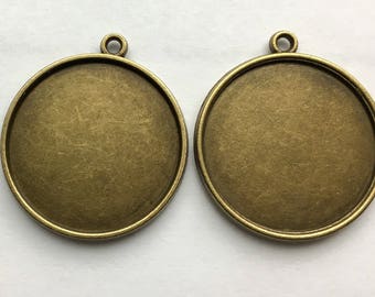 25mm Pendant Double Sided Bronze Round Bezel Setting  1 Inch Tray, DIY Jewelry Making Pendant Bracelet Necklaces 10Pcs / 20 Pcs / 40 Pcs.
