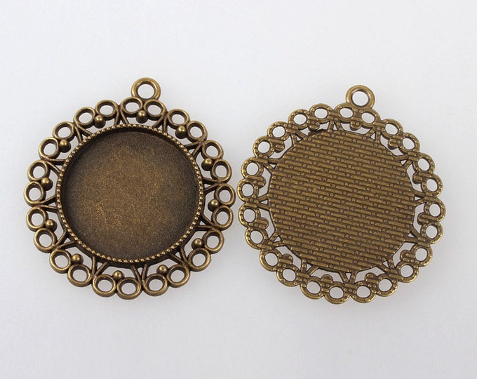 25mm Cabochons Pendant Antique Bronze Tray Setting  Bezel Trays, 1 Inch Trays DIY Jewelry Findings.